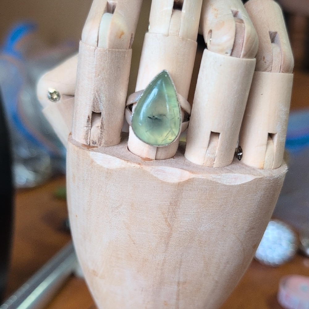 Silver Prehnite Ring